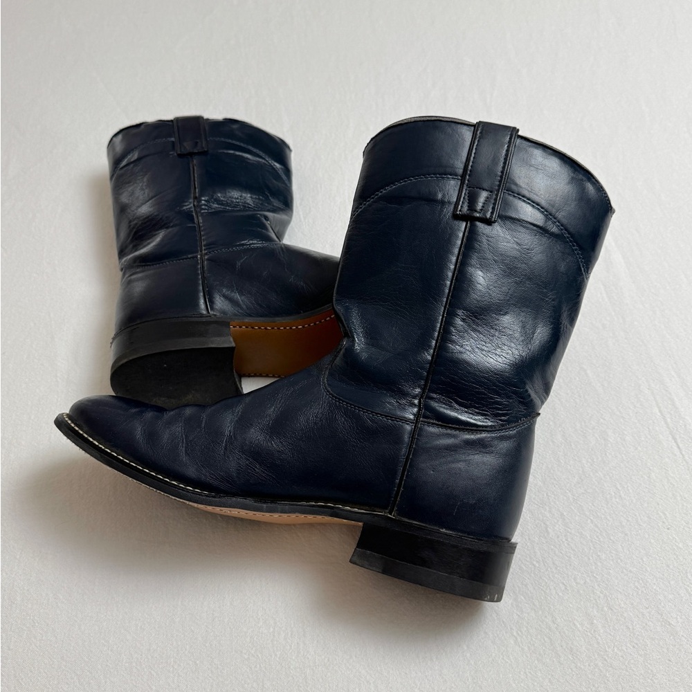 Texas All American Made Navy Blue Leather Western Cowboy Boots Size 10